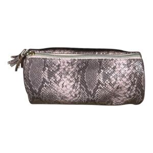 Snakeskin Print Makeup Cosmetic Bag Travel Pouch Silver‎ Zipper Tassel Accent